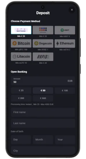 Deposit and claim welcome rewards