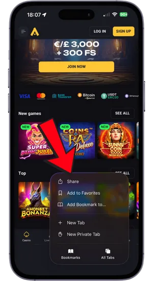 Tap Safari share button